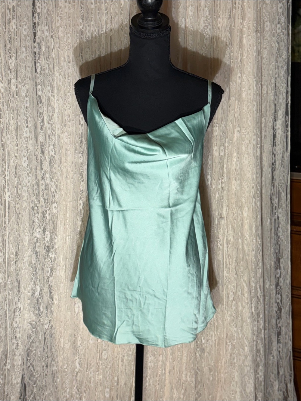 Ventti Satin Cowl Neck Camisole in Mint